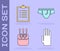 Set Rubber gloves, Clipboard with checklist, Cotton swab for ears and Underwear icon. Vector