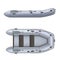 Set rubber inflatable boat side and top view vector illustration in realistic style.