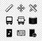 Set Ruler, Pixel arrows in four directions, Crossed ruler and pencil, Audio book, Open, Bus and icon. Vector