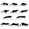 Set of running black cat silhouettes