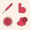 Set Runny nose and virus, Syringe, Medicine pill or tablet and Virus icon. Vector