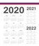Set of Russian 2020, 2021, 2022 year vector calendars