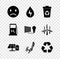 Set Sad smile, Water energy, Recycle bin with recycle, Solar panel and battery, Signature, symbol, Hydrogen filling