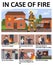 Set of safety rules in case of fire in the house. Information poster with text and characters. Flat vector illustration.