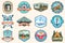 Set of sailing camp, canoe, snowboarding, climbing and kayak club patches. Vector. Concept for shirt, print, stamp or