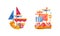 Set of Sailing Ships, Ocean or Marine Transport Flat Vector Illustration