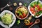 Set salads and pickled vegetables on a plate.