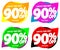 Set Sale 90% off bubble banners, discount tags design template, lowest price, vector illustration