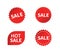 Set of sale tags. Ribbon hot sale. Red starburst stickers. Vector illustration