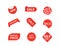 Set of sale tags. Ribbon sale and ribbon hot price and discount labels. Red starburst stickers. Vector illustration