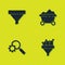 Set Sales funnel, with chart, Magnifying glass and gear and Coal mine trolley icon. Vector