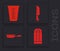 Set Salt, Measuring cup, Knife and Frying pan icon. Vector