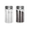 Set of Salt and pepper. Pair of transparent glass shaker with metal cap. Realistic Vector illustration isolated on white