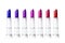 Set of same multicolored lipstick tubes