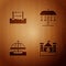 Set Sand castle, Abacus, Attraction carousel and on wooden background. Vector