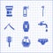 Set Sanitary napkin, Perfume, Underwear, Water tap, Hairbrush, Straight razor, Toothbrush and Medicine bottle icon