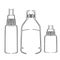 Set of sanitizer bottles. Waterless hand cleaner Black outline