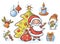 Set with Santa, snowman, candle, present, Christmas tree and ornaments