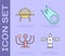 Set Satellite, UFO flying spaceship, Solar system and Comet falling down fast icon. Vector