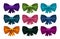 Set of satin bows. Bowknot, ribbon for decoration gift box. Vector illustration