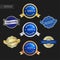 Set of satisfaction guarantee and premium quality emblem or badge with award ribbon