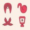Set Sauce bottle, Fish steak, Fried chicken wing and Crossed sausage icon. Vector
