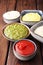 Set of sauces - ketchup, mayonnaise, mustard bbq sauce, pesto, m