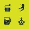 Set Sauna bucket and ladle, Oil bottle, Cup of tea leaf and Ginger root icon. Vector