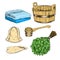 Set for sauna. Hand drawn vector items for bath.