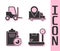 Set Scale with cardboard box, Forklift truck, Verification of delivery list clipboard and Delivery tracking icon. Vector