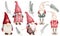 Set of scandinavian Christmas gnomes and fir branches, Christmas winter gnomes clipart