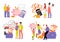 Set of scenes on topic of family expenses and savings, flat vector isolated