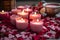 set of scented candles arranged in heart shapes, creating a romantic and aromatic ambiance for Valentine\\\'s. AI Generated