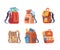 Set of school backpacks for children, cartoon flat vector illustration isolated on white background.