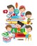 Set of school kids in education concept, back to school,children in classroom. Vector Illustration