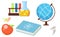 Set from school objects. Apple, globe, test tubes, book, science, clip