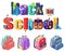 Set of schoolbags, back to school concept, colorful vector banner. Quote from school supplies