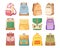 Set of Schoolbags, Kids School Bags of Bright Colors, Knapsacks and Rucksacks. Student Baby Backpacks with Slings, Icons