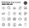 Set of Science outline icons. Contains icons as Financial diagram, Cloud server and Dollar rate elements. Vector