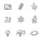 Set of science related icons in black line design