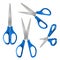 Set of Scissors with blue plastic handles, open and closed