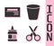 Set Scissors, Business card, Glue and Trash can icon. Vector