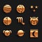 Set Scorpio zodiac, Planet Saturn, Moon phases calendar, Tiger, Dog, Eclipse of the sun, Falling star and Jupiter icon
