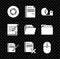 Set Scotch, File document, Blank notebook and pen, Delete file, Computer mouse, and Document folder icon. Vector