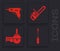 Set Screwdriver, Electric hot glue gun, Chainsaw and Angle grinder icon. Vector