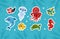 Set of sea and ocean underwater animals. Cute aquatic turtle, seahorse, jellyfish, turtle, crab, dolphin, octopus