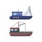 Set of sea ships, yachts, marine transport.