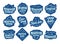 Set of Seafood stickers, patches. Blue badges, emblems, stamps for on white background.