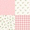 Set of seamless floral pink and white patterns. Vector illustration.