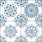 Set of seamless indigo patterns in blue for floor tiles, ornamental collection for glazed ceramic. Vintage Illustration